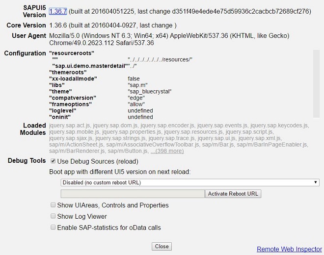 Technical Information Dialog