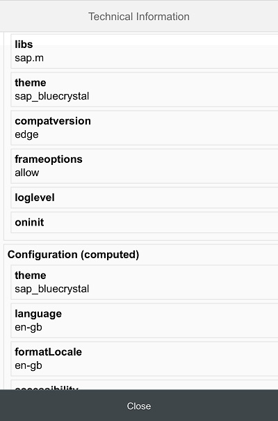 Technical Information in Mobile App