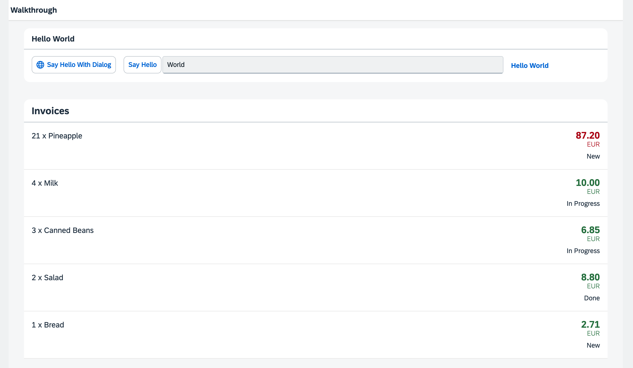 A list of invoices is displayed below the panel A list of invoices is displayed below the panel